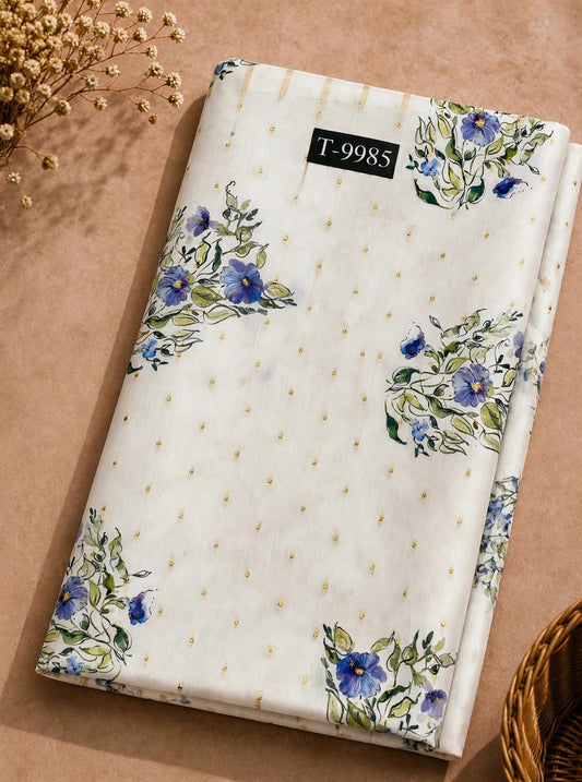 Wholesale T-9985 PASTEL FLORAL PRINTS ON CHANDERI JACQUARD FABRIC - CHANDERI BUTTI | The Wardrobe Fabrics
