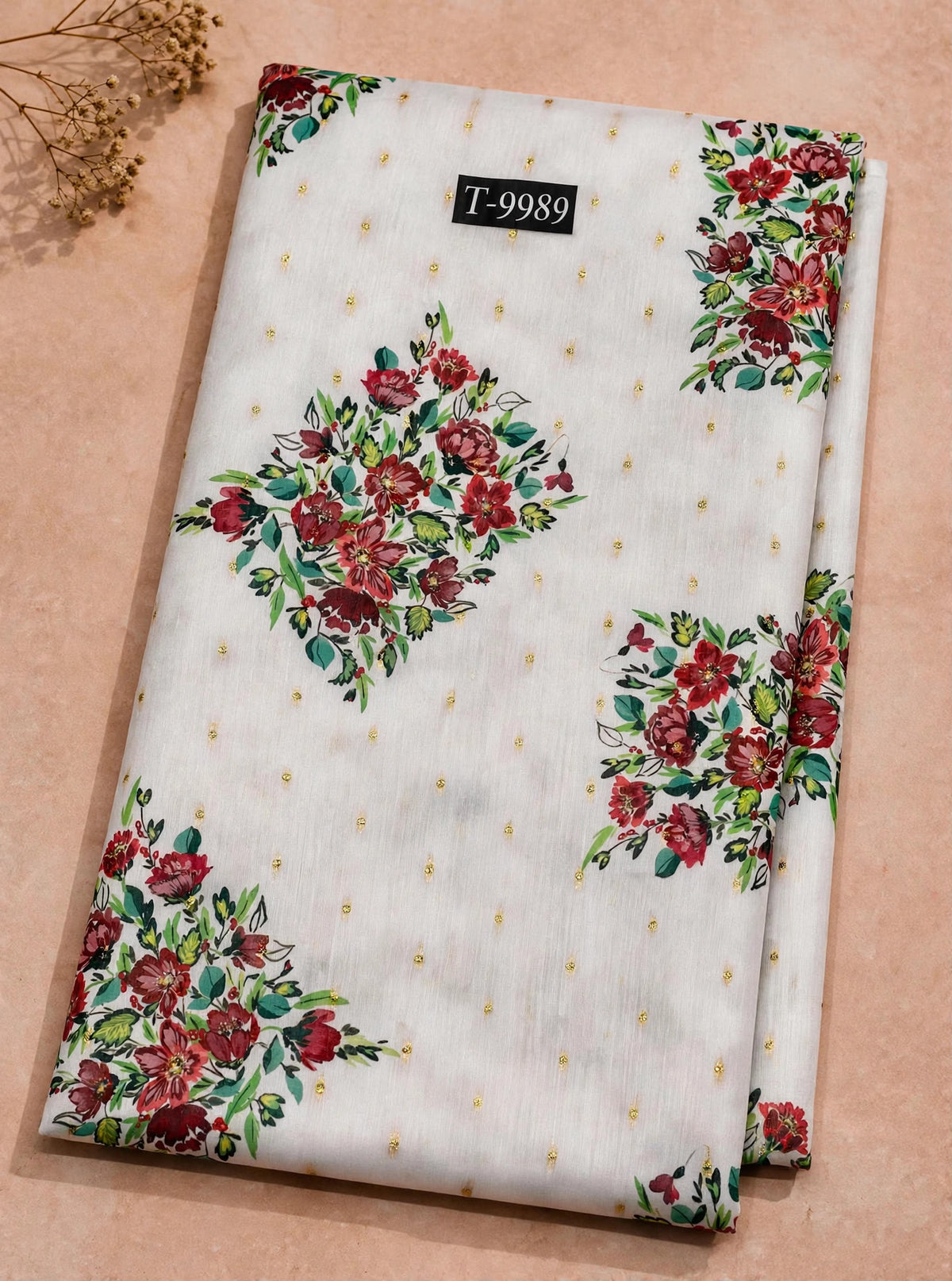 Wholesale T-9989 PASTEL FLORAL PRINTS ON CHANDERI JACQUARD FABRIC - CHANDERI BUTTI | The Wardrobe Fabrics
