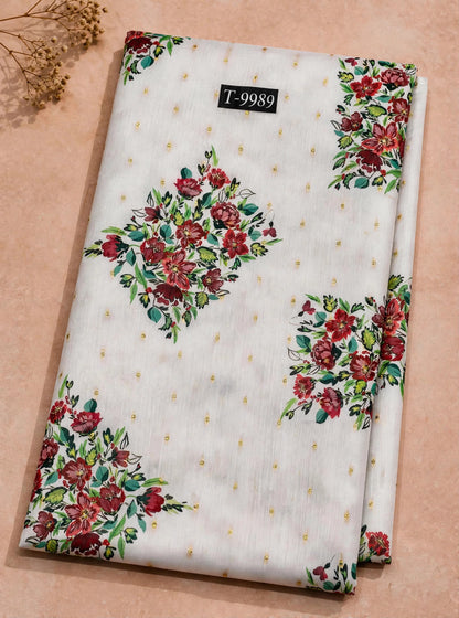 Wholesale T-9989 PASTEL FLORAL PRINTS ON CHANDERI JACQUARD FABRIC - CHANDERI BUTTI | The Wardrobe Fabrics