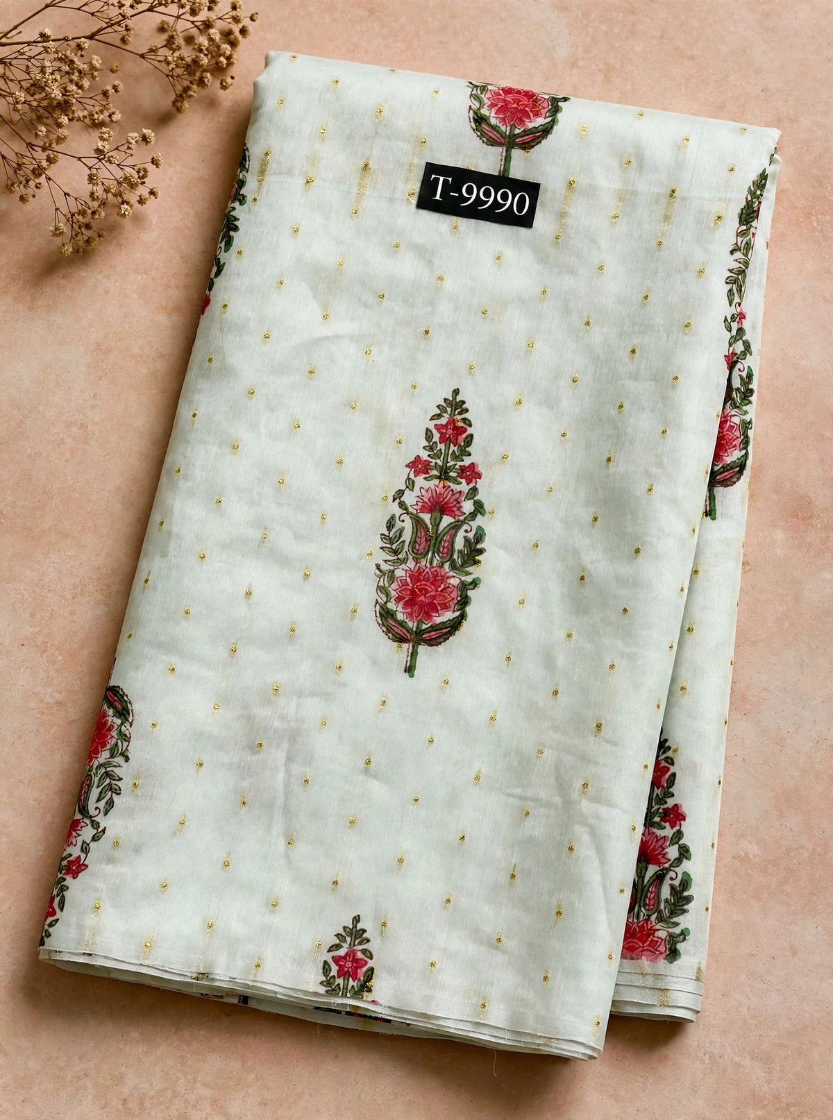Wholesale T-9990 PASTEL FLORAL PRINTS ON CHANDERI JACQUARD FABRIC - CHANDERI BUTTI | The Wardrobe Fabrics