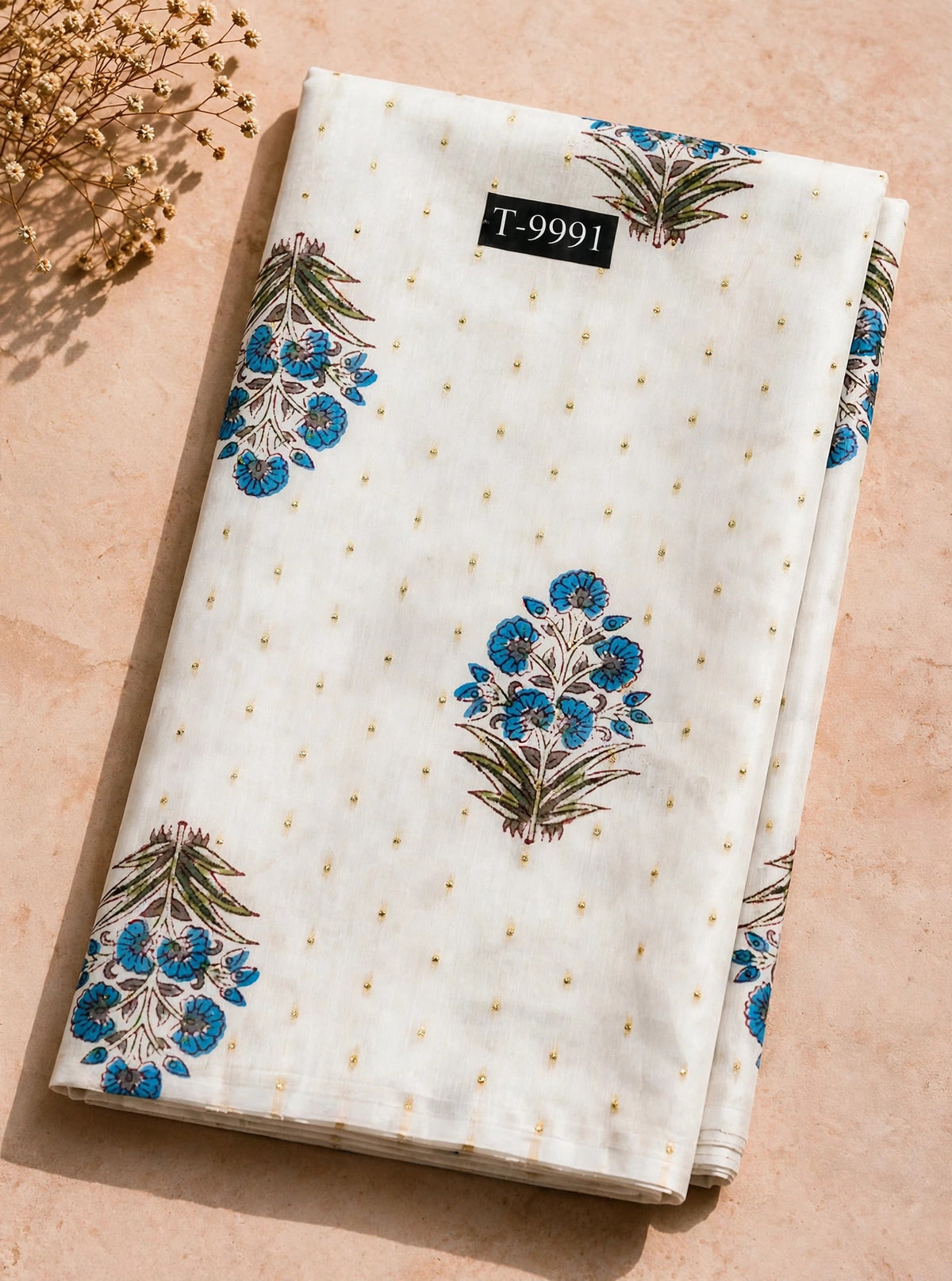 Wholesale T-9991 PASTEL FLORAL PRINTS ON CHANDERI JACQUARD FABRIC - CHANDERI BUTTI | The Wardrobe Fabrics