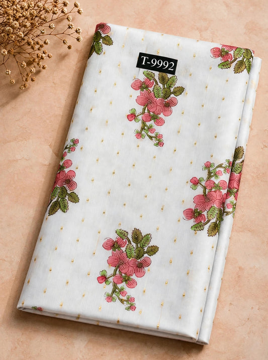 Wholesale T-9992 PASTEL FLORAL PRINTS ON CHANDERI JACQUARD FABRIC - CHANDERI BUTTI | The Wardrobe Fabrics