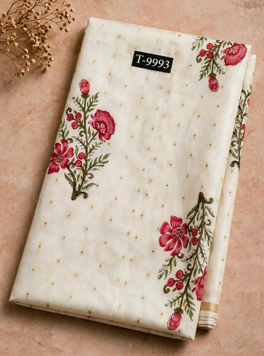 Wholesale T-9993 PASTEL FLORAL PRINTS ON CHANDERI JACQUARD FABRIC - CHANDERI BUTTI | The Wardrobe Fabrics