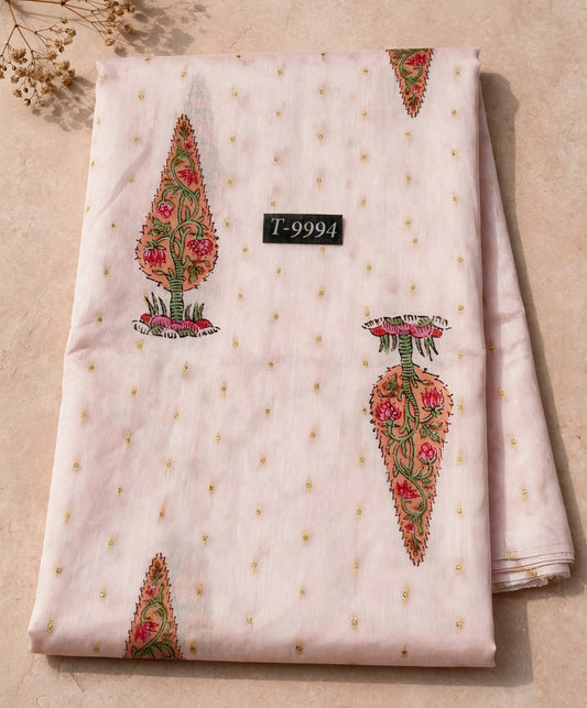Wholesale T-9994 PASTEL FLORAL PRINTS ON CHANDERI JACQUARD FABRIC - CHANDERI BUTTI | The Wardrobe Fabrics