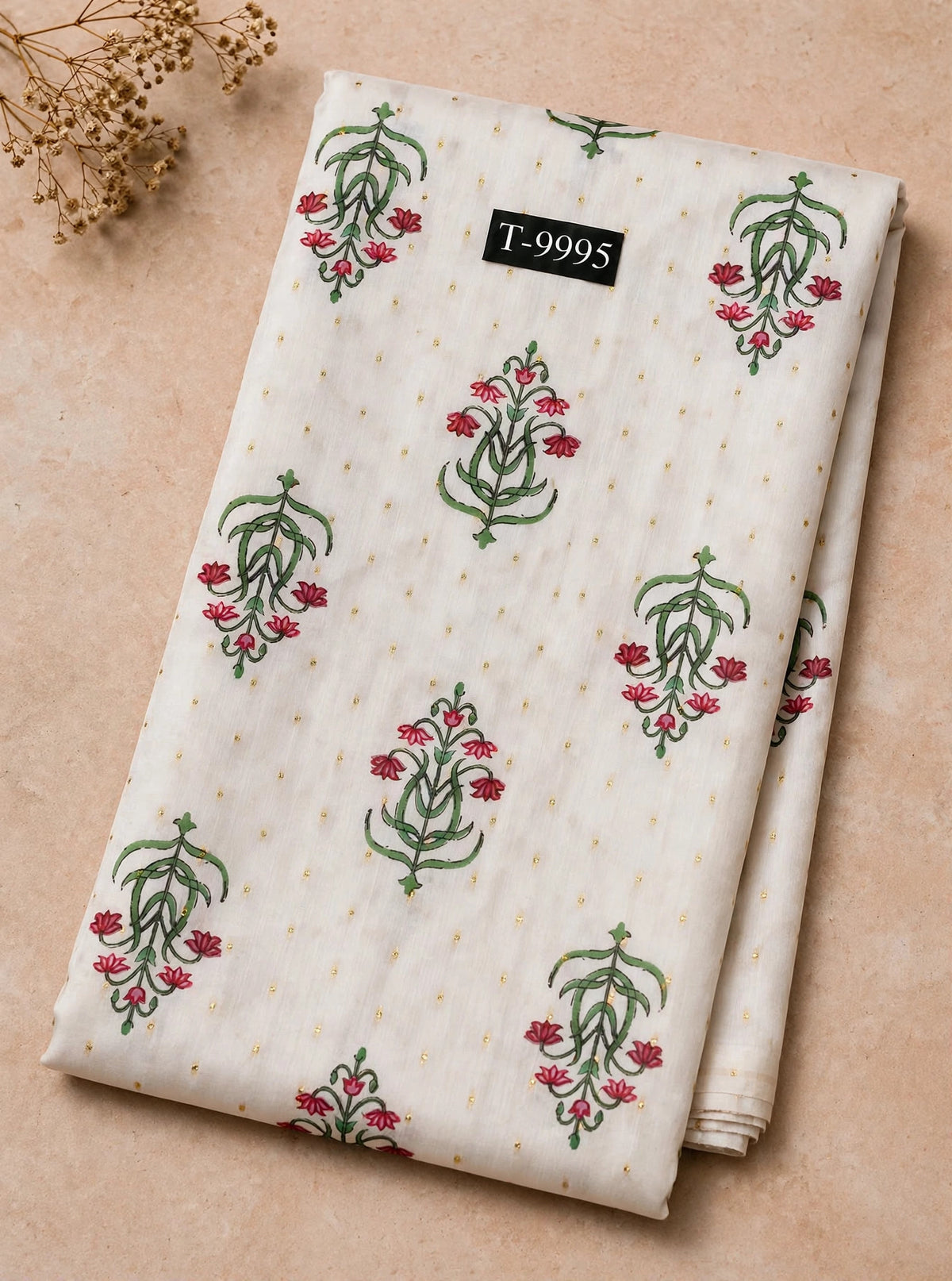 Wholesale T-9995 PASTEL FLORAL PRINTS ON CHANDERI JACQUARD FABRIC - CHANDERI BUTTI | The Wardrobe Fabrics