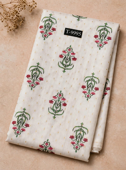 Wholesale T-9995 PASTEL FLORAL PRINTS ON CHANDERI JACQUARD FABRIC - CHANDERI BUTTI | The Wardrobe Fabrics