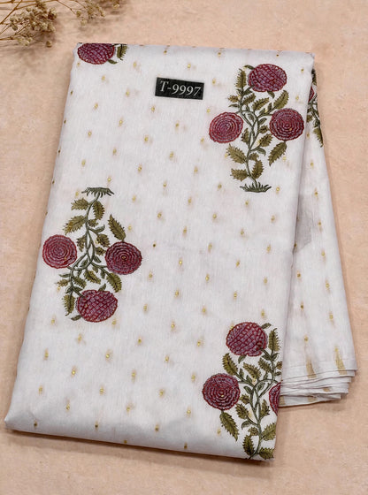 Wholesale T-9997 PASTEL FLORAL PRINTS ON CHANDERI JACQUARD FABRIC - CHANDERI BUTTI | The Wardrobe Fabrics
