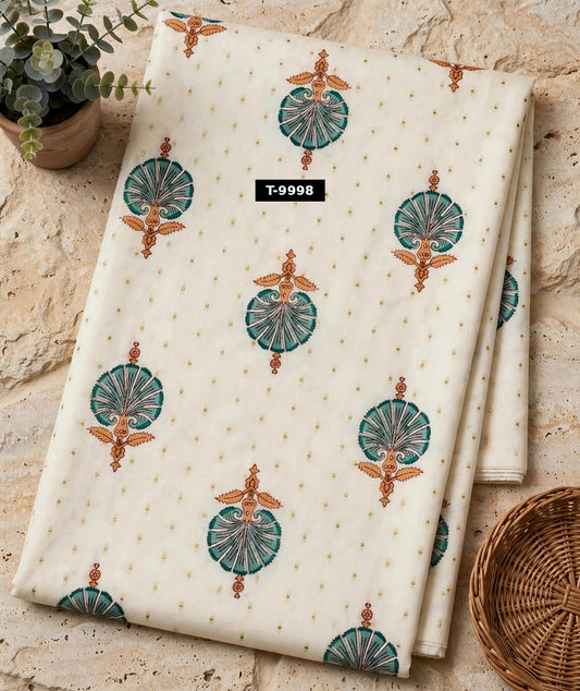 Wholesale T-9998 Pastel Floral Prints On Chanderi Jacquard Fabric - CHANDERI | The Wardrobe Fabrics