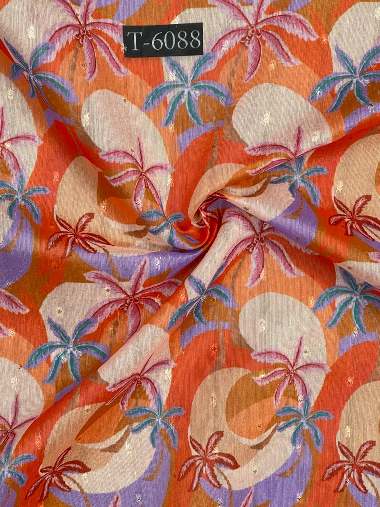 Floral Print On Chanderi Jari Butti