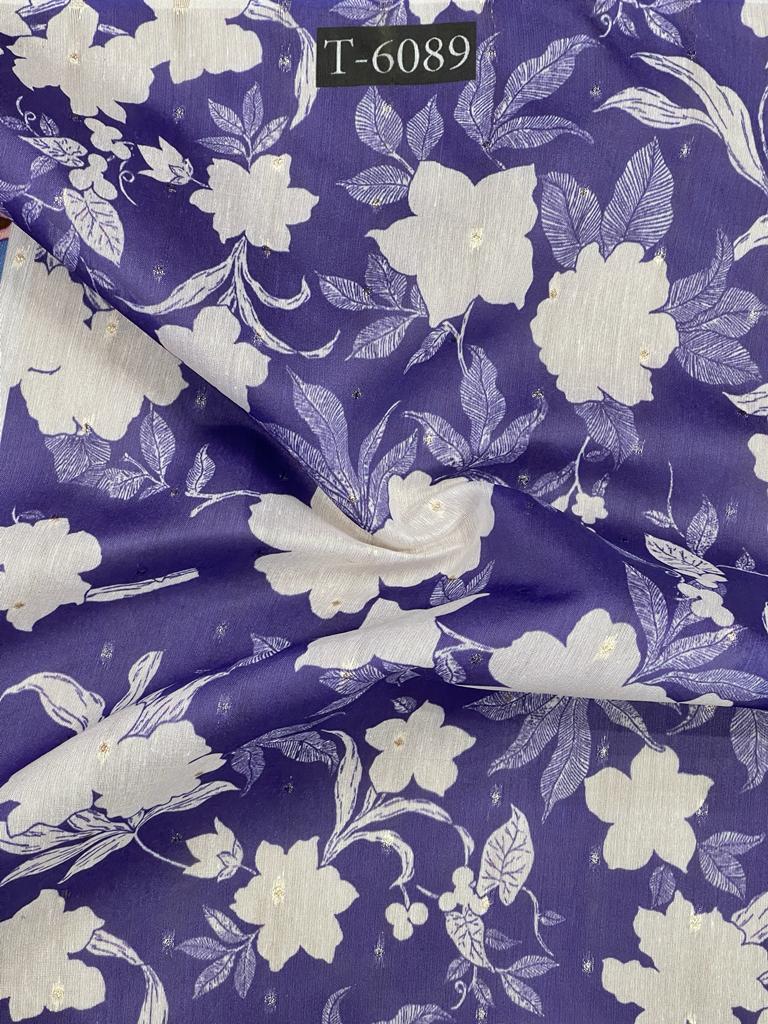 Floral Print On Chanderi Jari Butti