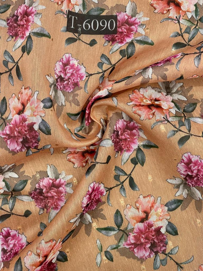 Wholesale Floral Print On Chanderi Jari Butti | The Wardrobe Fabrics