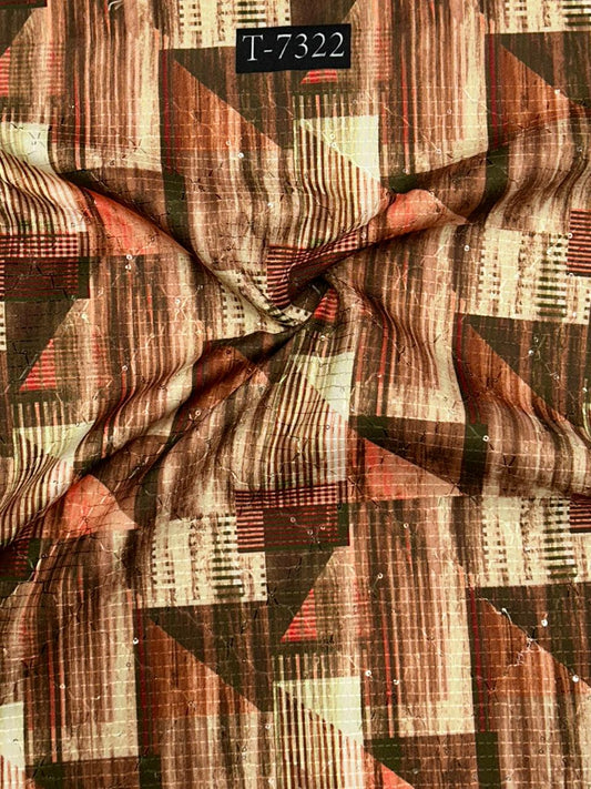 Mixed Print On Sequence Work Fabric