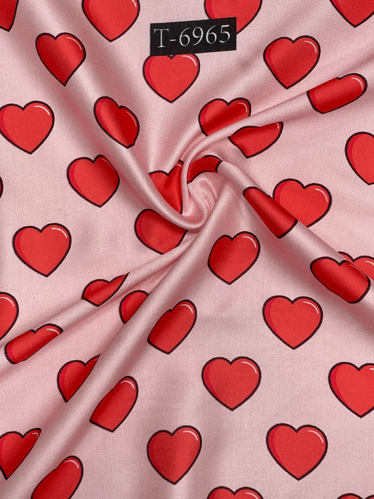 Beautiful Heart Print On Satin