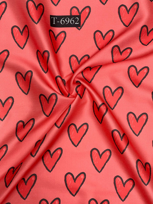 Beautiful Heart Print On Satin