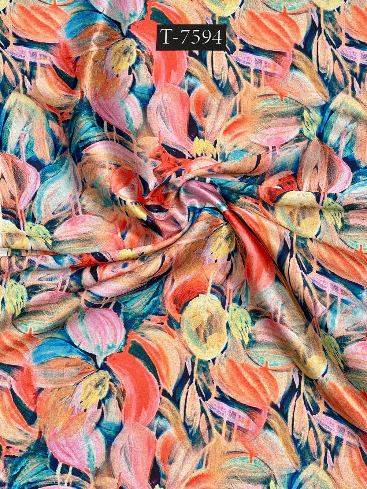 Floral Abstract Print On Shiny Satin