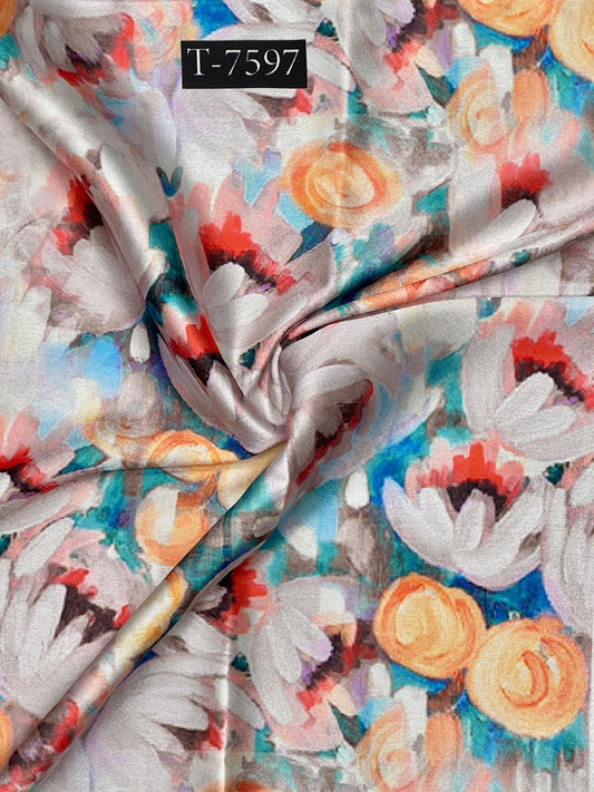 Floral Abstract Print On Shiny Satin