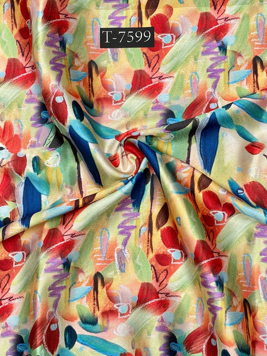 Floral Abstract Print On Shiny Satin