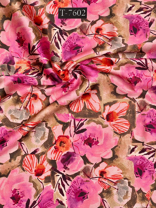 Floral Abstract Print On Shiny Satin