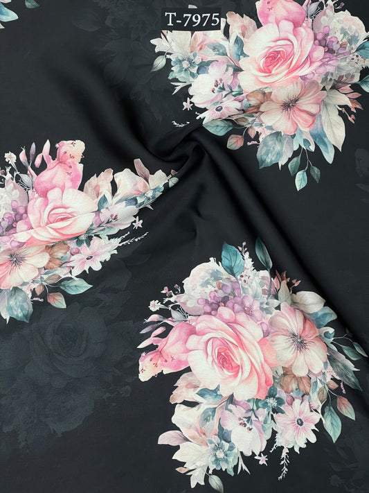 SILKY SATIN GEORGETTE FLORAL PRINTS WITH COLOURS