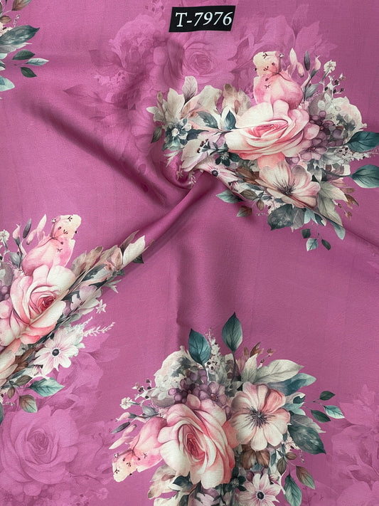 SILKY SATIN GEORGETTE FLORAL PRINTS WITH COLOURS