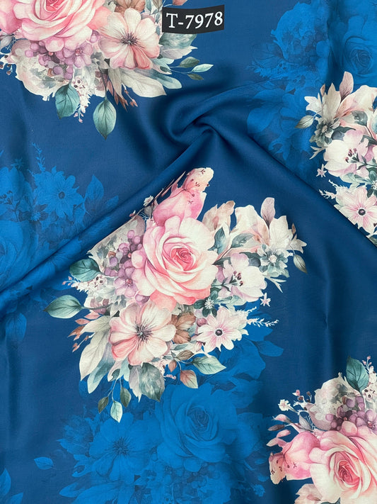 SILKY SATIN GEORGETTE FLORAL PRINTS WITH COLOURS