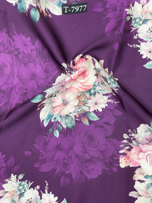 SILKY SATIN GEORGETTE FLORAL PRINTS WITH COLOURS