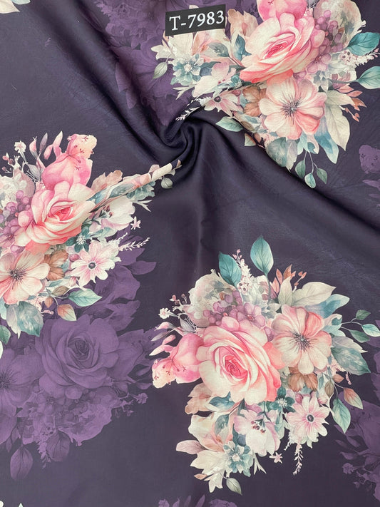 SILKY SATIN GEORGETTE FLORAL PRINTS WITH COLOURS