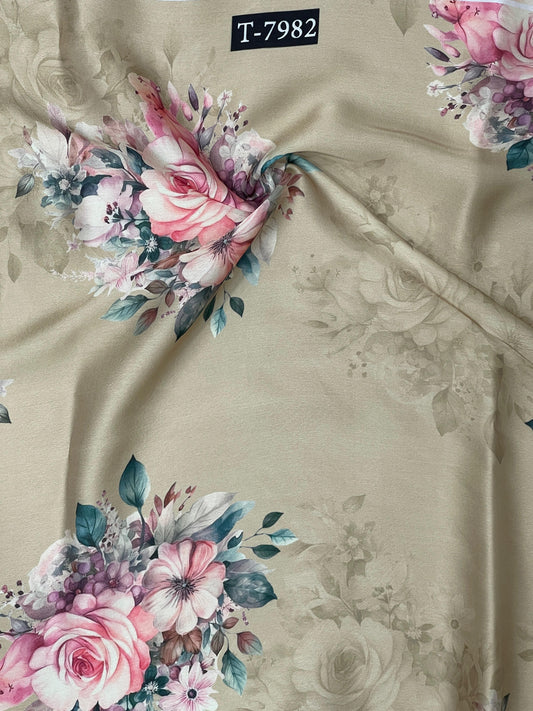 SILKY SATIN GEORGETTE FLORAL PRINTS WITH COLOURS