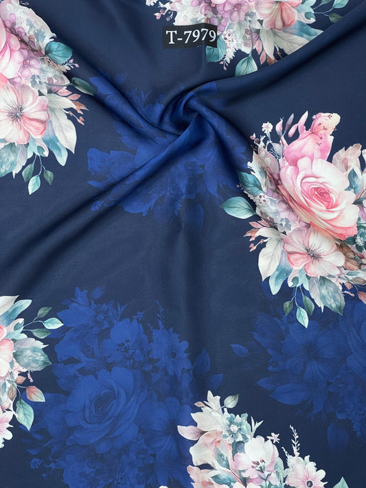 SILKY SATIN GEORGETTE FLORAL PRINTS WITH COLOURS