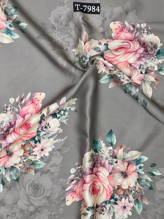 SILKY SATIN GEORGETTE FLORAL PRINTS WITH COLOURS