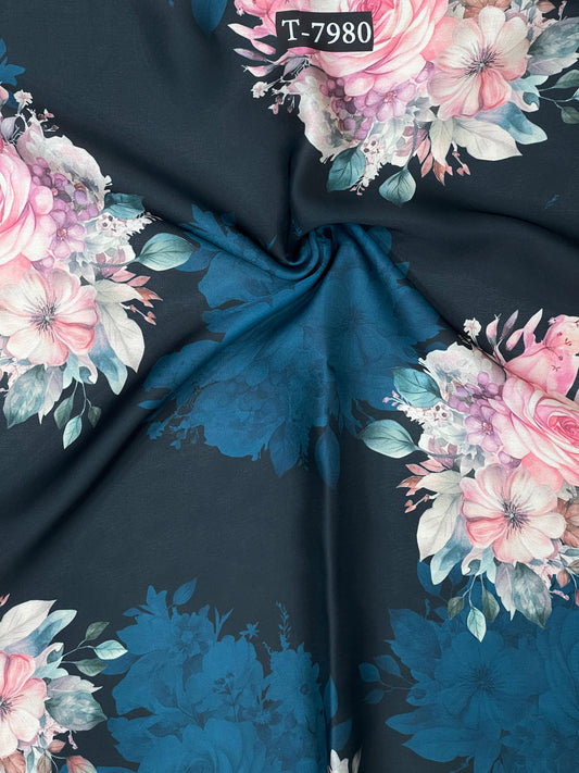 SILKY SATIN GEORGETTE FLORAL PRINTS WITH COLOURS