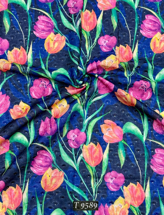 FLORAL ABSTRACT COTTON EMBROIDERY FABRICS