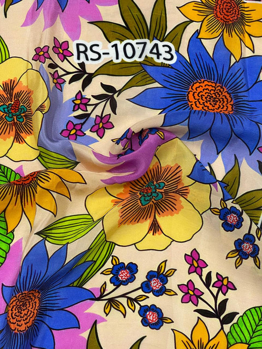Mixed Floral Prints On Pure Natural Crepe