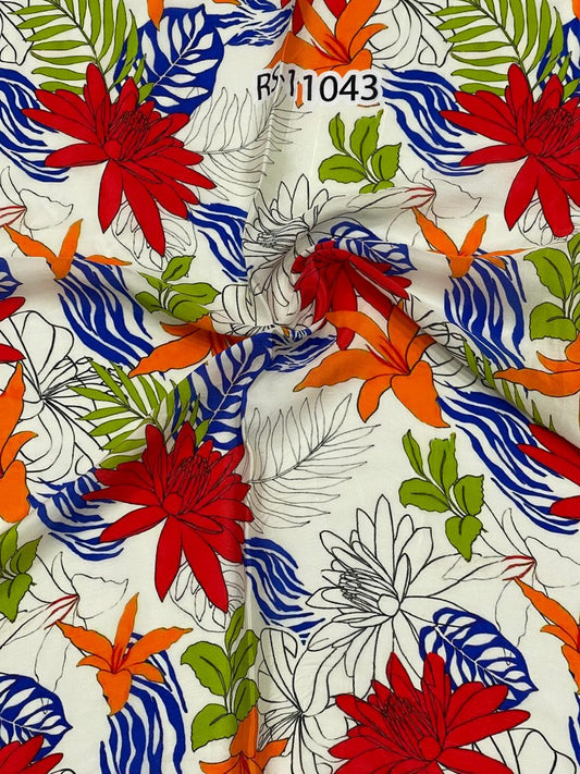 Mixed Floral Prints On Pure Natural Crepe