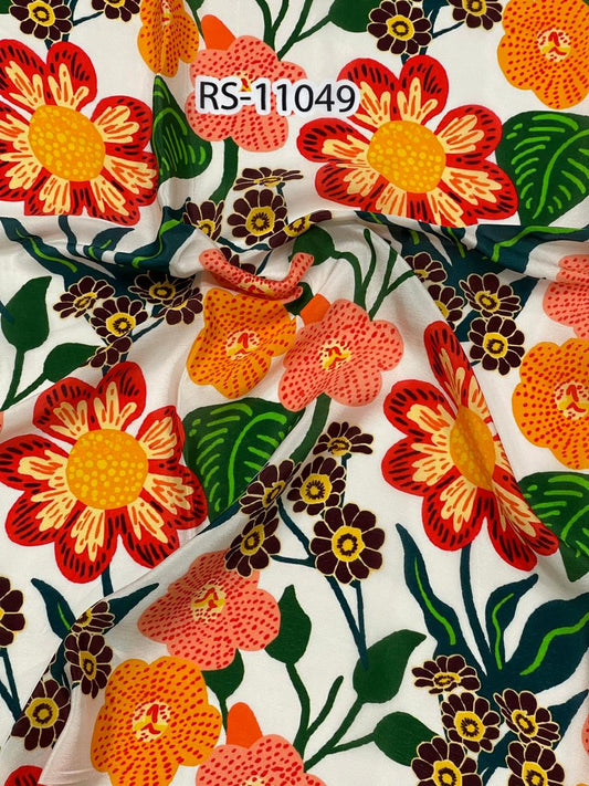 Mixed Floral Prints On Pure Natural Crepe