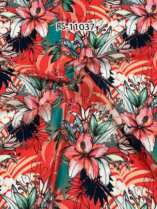 Mixed Floral Prints On Pure Natural Crepe