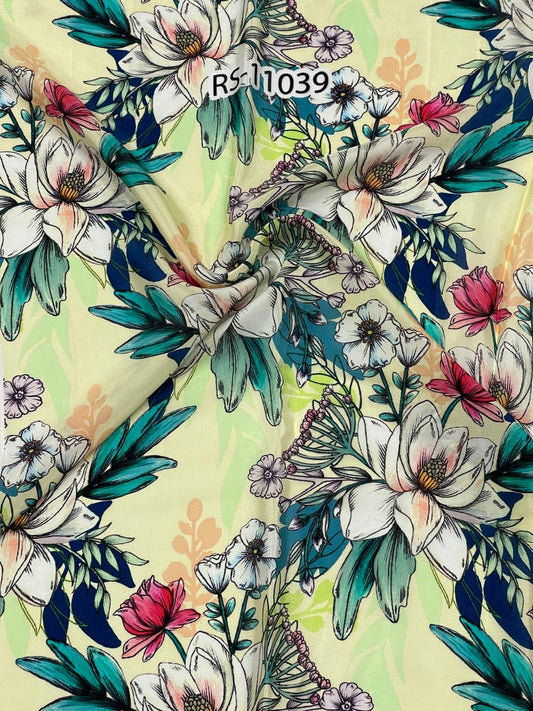 Mixed Floral Prints On Pure Natural Crepe