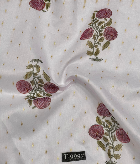 PASTEL FLORAL PRINTS ON CHANDERI JACQUARD FABRIC