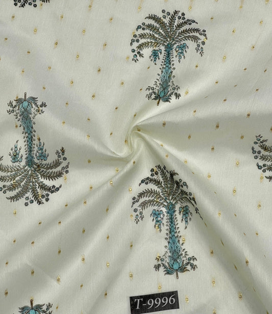 PASTEL FLORAL PRINTS ON CHANDERI JACQUARD FABRIC
