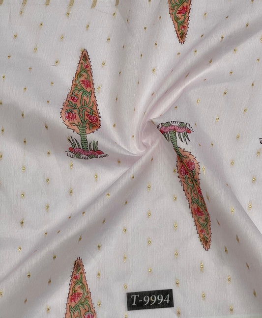 PASTEL FLORAL PRINTS ON CHANDERI JACQUARD FABRIC