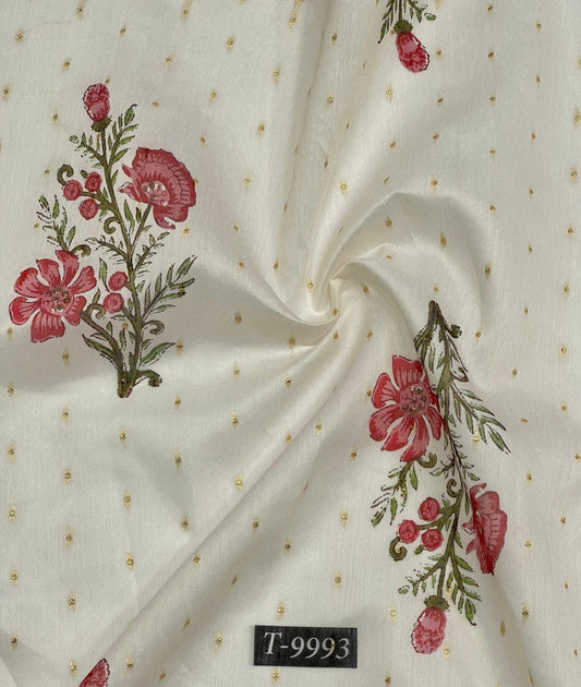 PASTEL FLORAL PRINTS ON CHANDERI JACQUARD FABRIC