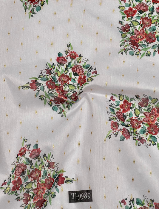 PASTEL FLORAL PRINTS ON CHANDERI JACQUARD FABRIC
