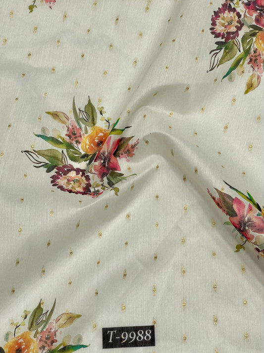 PASTEL FLORAL PRINTS ON CHANDERI JACQUARD FABRIC