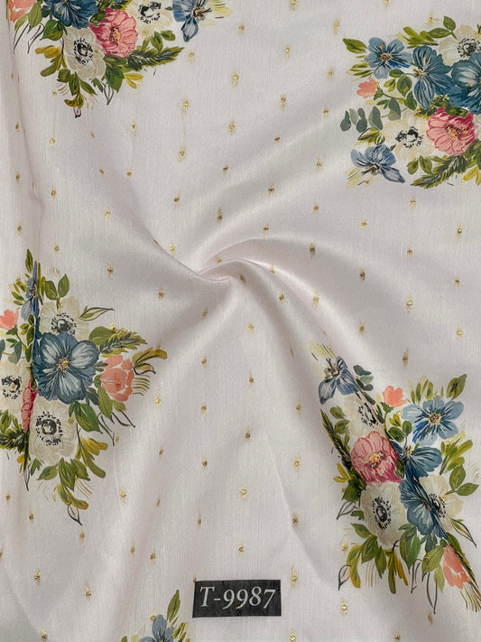 PASTEL FLORAL PRINTS ON CHANDERI JACQUARD FABRIC