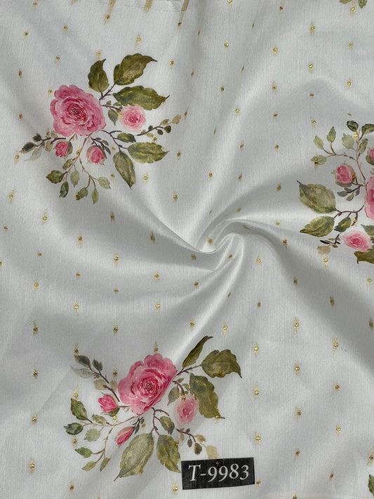 PASTEL FLORAL PRINTS ON CHANDERI JACQUARD FABRIC