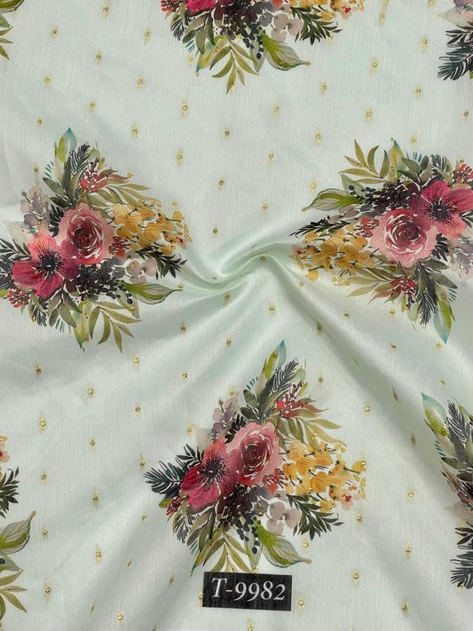 PASTEL FLORAL PRINTS ON CHANDERI JACQUARD FABRIC