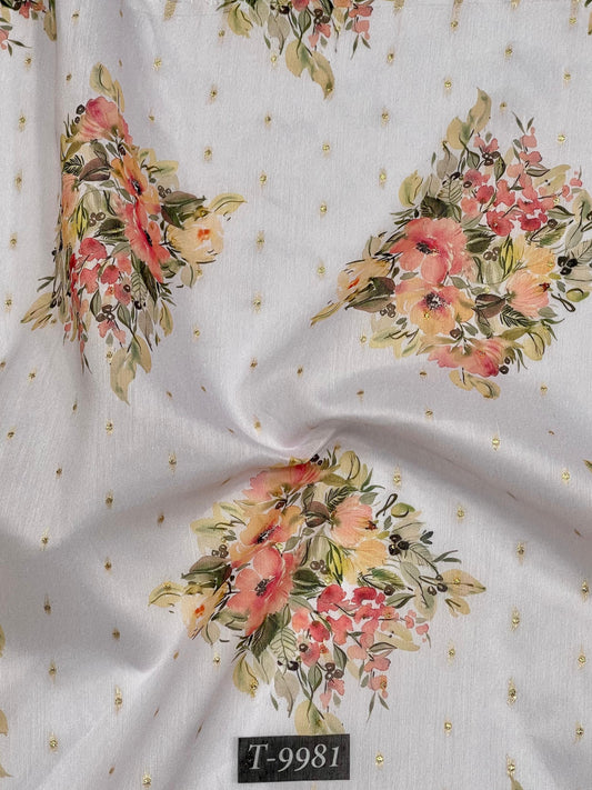 PASTEL FLORAL PRINTS ON CHANDERI JACQUARD FABRIC