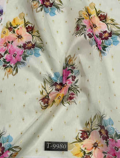 Wholesale PASTEL FLORAL PRINTS ON CHANDERI JACQUARD FABRIC | The Wardrobe Fabrics