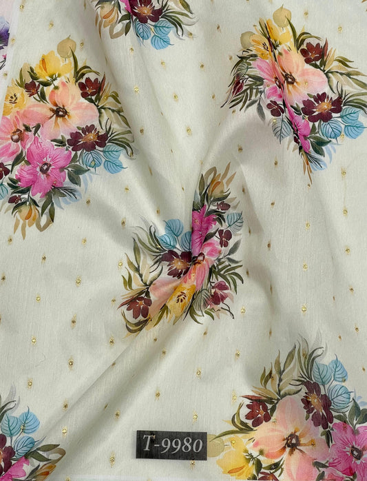 PASTEL FLORAL PRINTS ON CHANDERI JACQUARD FABRIC
