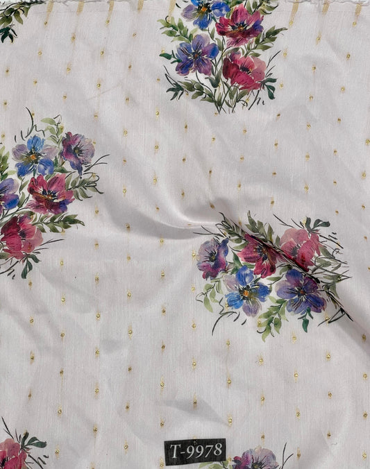 PASTEL FLORAL PRINTS ON CHANDERI JACQUARD FABRIC